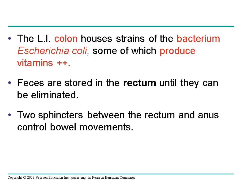 The L.I. colon houses strains of the bacterium Escherichia coli, some of which produce